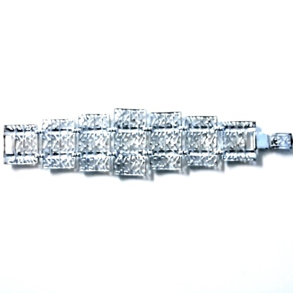 Vintage Sarah Coventry Silver-Tone Filigree Panel Link Bracelet Unsigned ~ EVC! - Picture 6 of 10